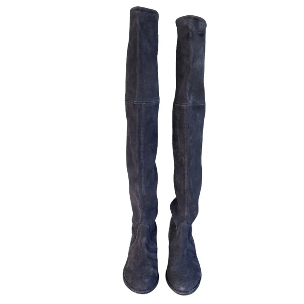 Stuart Weitzman Lowland Suede Over The Knee Boots Size 7.5M Gray Stretch Spain